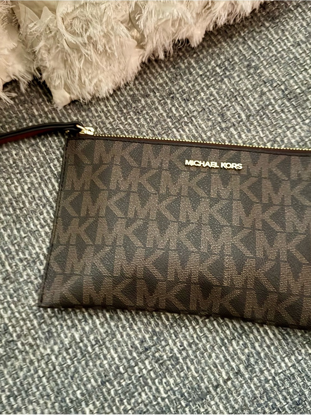 Michael Kors Signature MK Wristlet Brown Monogram Zip Pouch